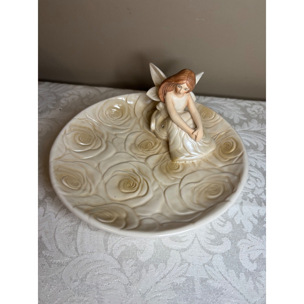 AngelStar Rose Angel Porcelain Circle Dish 10373 Fairy Figurine Trinket Tray 6in